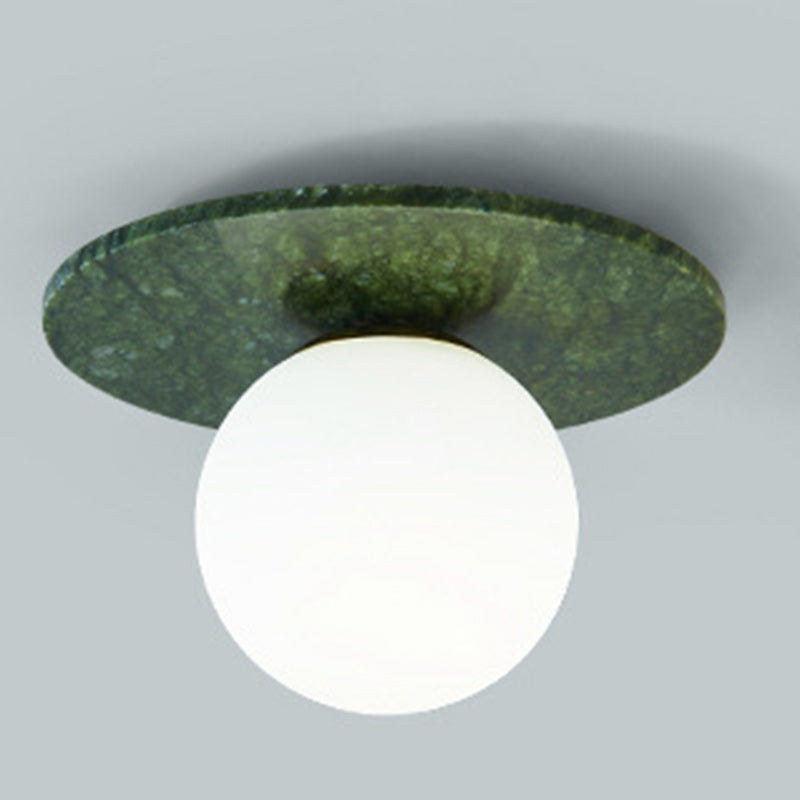 Contemporary Creative Round Orb Glass Jade Hardware 1-Light Semi-Flush Mount Ceiling Light For Living Room