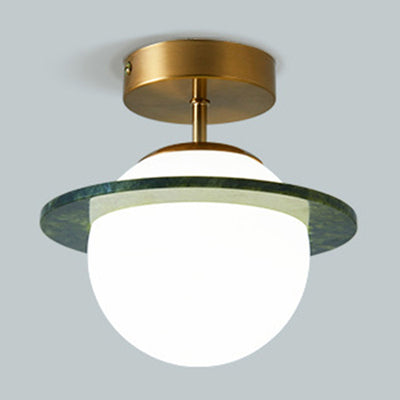 Contemporary Creative Round Orb Glass Jade Hardware 1-Light Semi-Flush Mount Ceiling Light For Living Room