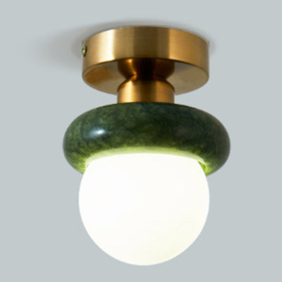 Contemporary Creative Round Orb Glass Jade Hardware 1-Light Semi-Flush Mount Ceiling Light For Living Room