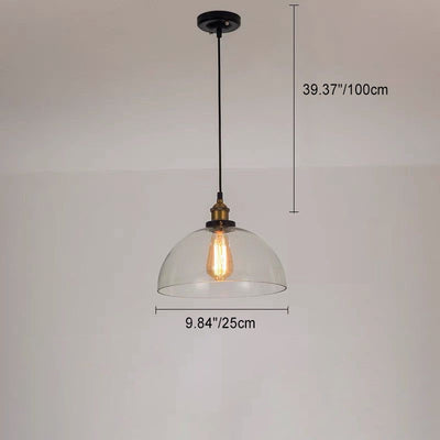 Modern Simplicity Bowl Half Round Glass Iron 1-Light Pendant Light For Living Room