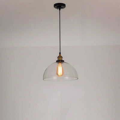 Modern Simplicity Bowl Half Round Glass Iron 1-Light Pendant Light For Living Room