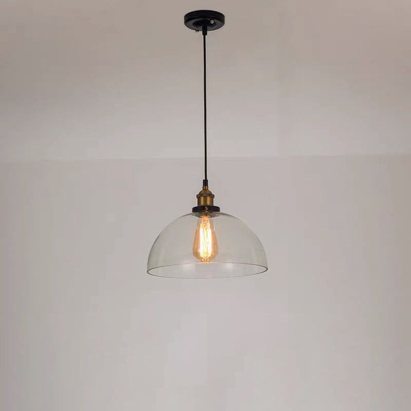 Modern Simplicity Bowl Half Round Glass Iron 1-Light Pendant Light For Living Room