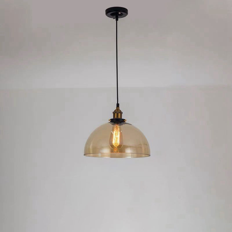 Modern Simplicity Bowl Half Round Glass Iron 1-Light Pendant Light For Living Room