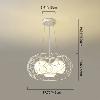 Contemporary Industrial Round Openwork Circles Glass Iron 3-Light Chandelier For Living Room