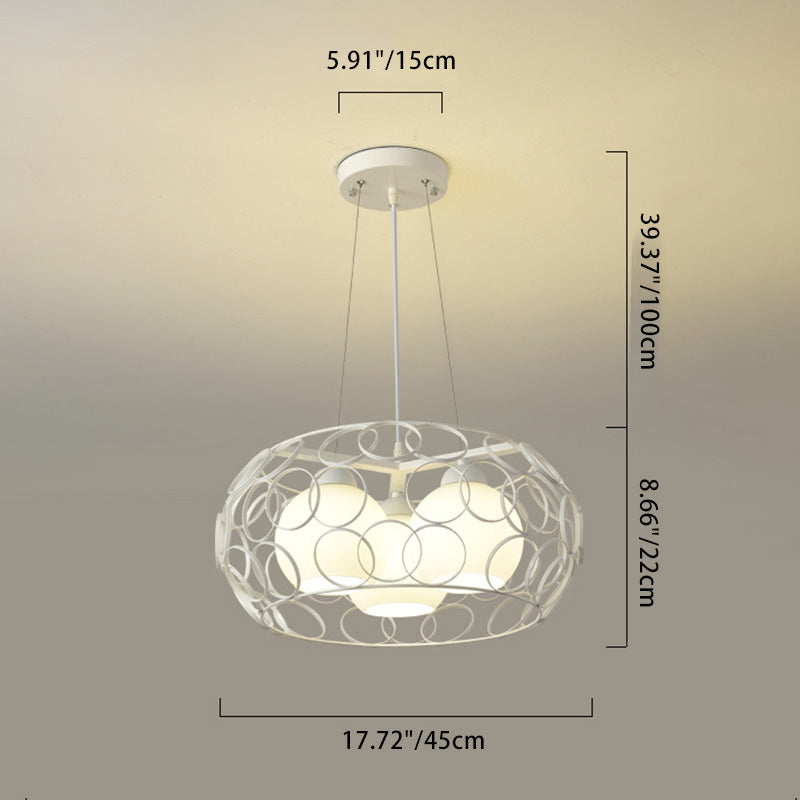 Contemporary Industrial Round Openwork Circles Glass Iron 3-Light Chandelier For Living Room