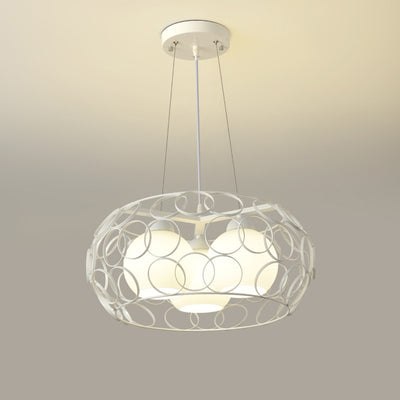 Contemporary Industrial Round Openwork Circles Glass Iron 3-Light Chandelier For Living Room