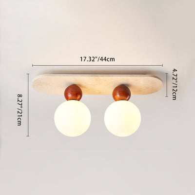 Contemporary Creative Oval Orb Glass Beige Travertine Solid Wood 1/2 Light Semi-Flush Mount Ceiling Light For Bedroom