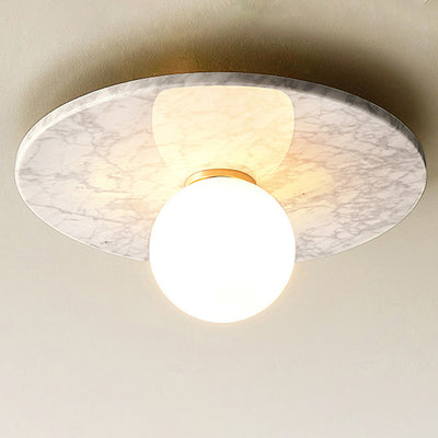 Contemporary Nordic Round Magic Bean Glass Marble Copper 1-Light Semi-Flush Mount Ceiling Light For Bedroom