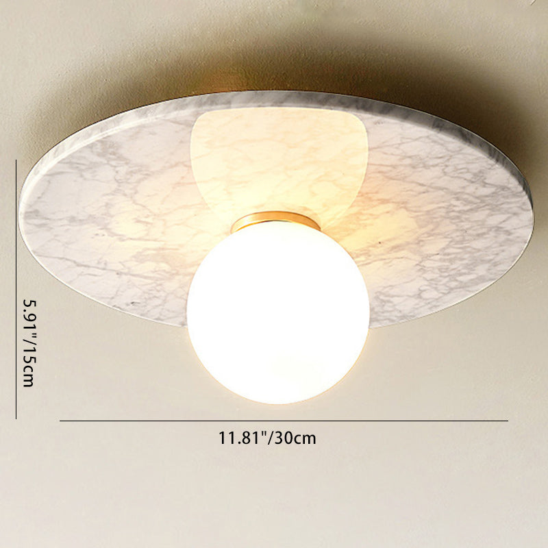 Contemporary Nordic Round Magic Bean Glass Marble Copper 1-Light Semi-Flush Mount Ceiling Light For Bedroom