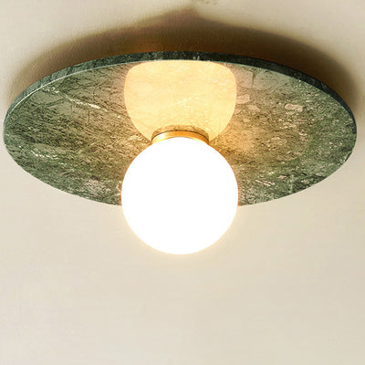 Contemporary Nordic Round Magic Bean Glass Marble Copper 1-Light Semi-Flush Mount Ceiling Light For Bedroom