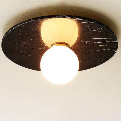 Contemporary Nordic Round Magic Bean Glass Marble Copper 1-Light Semi-Flush Mount Ceiling Light For Bedroom