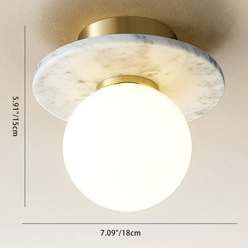 Contemporary Nordic Round Magic Bean Glass Marble Copper 1-Light Semi-Flush Mount Ceiling Light For Bedroom