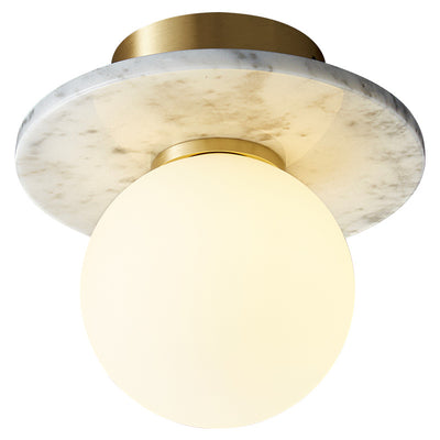 Contemporary Nordic Round Magic Bean Glass Marble Copper 1-Light Semi-Flush Mount Ceiling Light For Bedroom