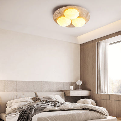 Contemporary Creative Round Moon Yellow Travertine LED Flush Mount Ceiling Light For Living Room