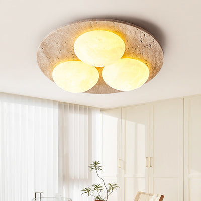 Contemporary Creative Round Moon Yellow Travertine LED Flush Mount Ceiling Light For Living Room