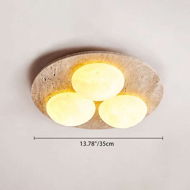 Contemporary Creative Round Moon Yellow Travertine LED Flush Mount Ceiling Light For Living Room