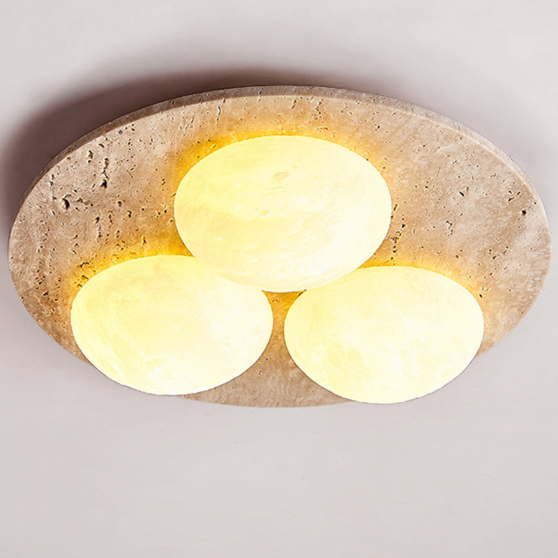 Contemporary Creative Round Moon Yellow Travertine LED Flush Mount Ceiling Light For Living Room