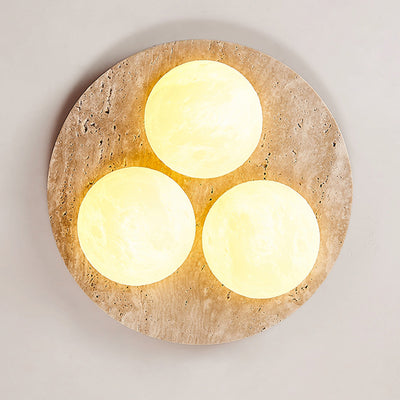 Contemporary Creative Round Moon Yellow Travertine LED Flush Mount Ceiling Light For Living Room