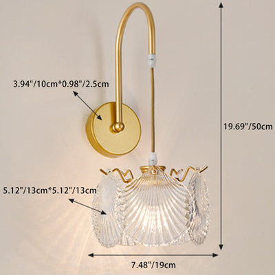 Traditional French Round Feather Shell Pearl Glass Hardware 1-Light Wall Sconce Lamp For Bedroom