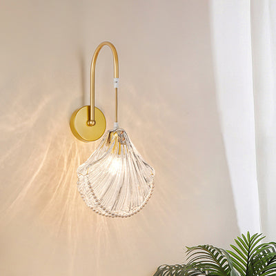 Traditional French Round Feather Shell Pearl Glass Hardware 1-Light Wall Sconce Lamp For Bedroom