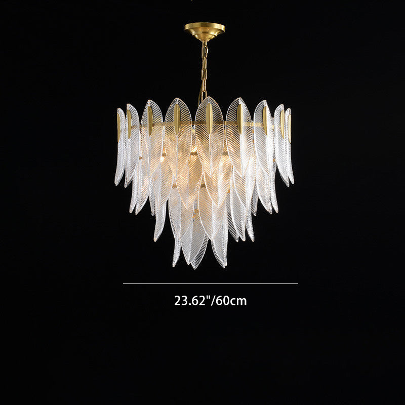 Contemporary Creative Feather Round Layered Glass Metal 6/9/12 Light Chandelier For Living Room