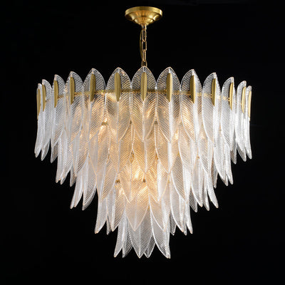 Contemporary Creative Feather Round Layered Glass Metal 6/9/12 Light Chandelier For Living Room