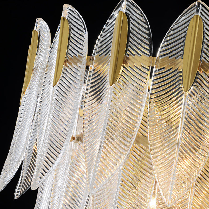 Contemporary Creative Feather Round Layered Glass Metal 6/9/12 Light Chandelier For Living Room