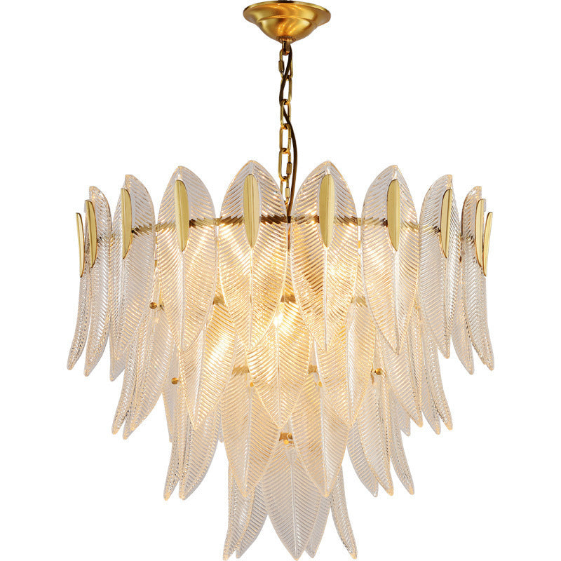 Contemporary Creative Feather Round Layered Glass Metal 6/9/12 Light Chandelier For Living Room