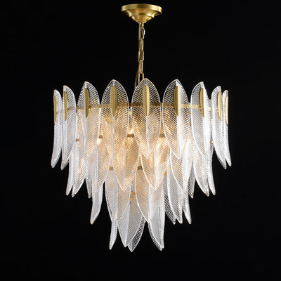 Contemporary Creative Feather Round Layered Glass Metal 6/9/12 Light Chandelier For Living Room