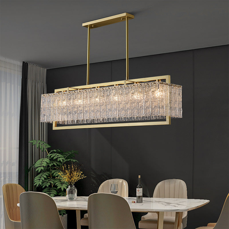 Modern Luxury Round Rectangle Glass Brass 5/6/8/10 Light Chandelier Island Light For Dining Room