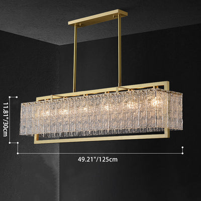 Modern Luxury Round Rectangle Glass Brass 5/6/8/10 Light Chandelier Island Light For Dining Room