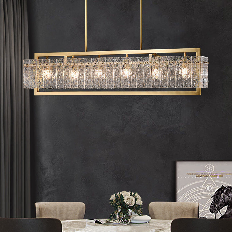 Modern Luxury Round Rectangle Glass Brass 5/6/8/10 Light Chandelier Island Light For Dining Room