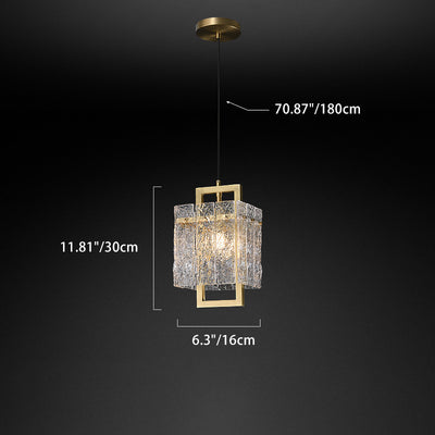 Modern Luxury Square Rectangle Glass Brass 1-Light Pendant Light For Living Room