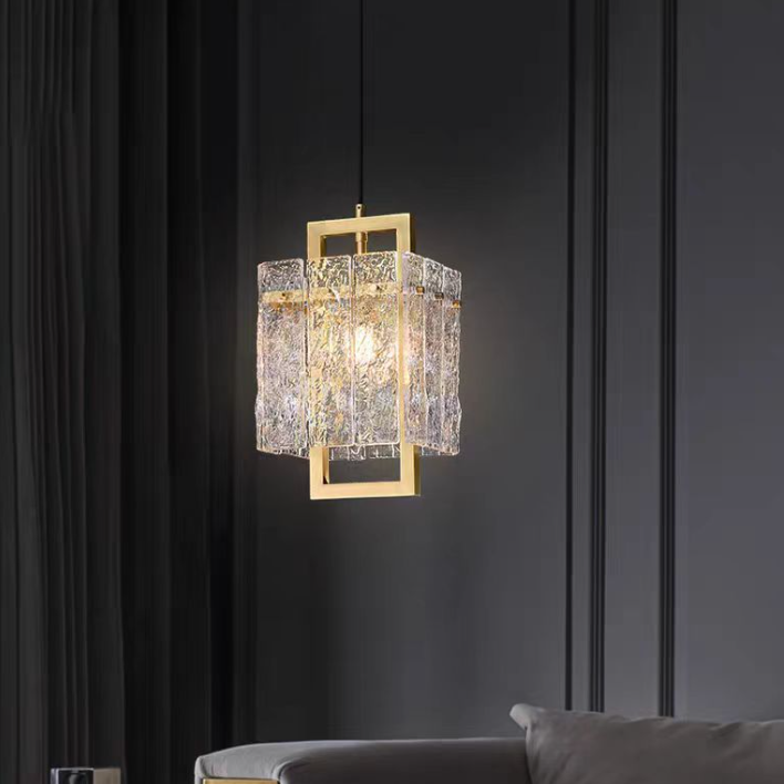 Modern Luxury Square Rectangle Glass Brass 1-Light Pendant Light For Living Room