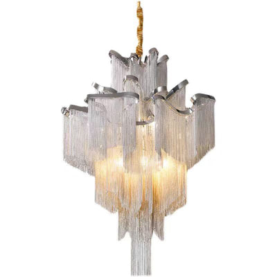 Traditional French Fringe Layered Bend Aluminum Iron Hardware 4/9/14 Light Chandelier For Living Room