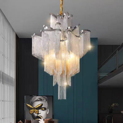 Traditional French Fringe Layered Bend Aluminum Iron Hardware 4/9/14 Light Chandelier For Living Room