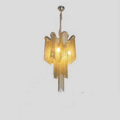 Traditional French Fringe Layered Bend Aluminum Iron Hardware 4/9/14 Light Chandelier For Living Room