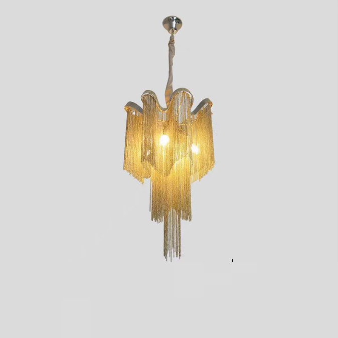 Traditional French Fringe Layered Bend Aluminum Iron Hardware 4/9/14 Light Chandelier For Living Room