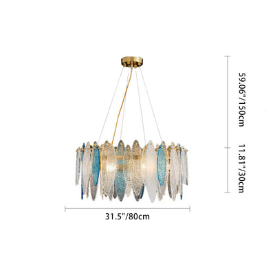 Contemporary Creative Feather Round Glass Hardware 8/10 Light Chandelier For Living Room