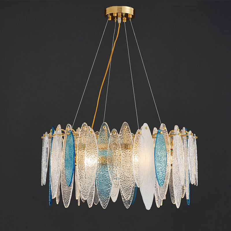 Contemporary Creative Feather Round Glass Hardware 8/10 Light Chandelier For Living Room