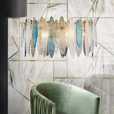 Contemporary Creative Feather Round Glass Hardware 8/10 Light Chandelier For Living Room