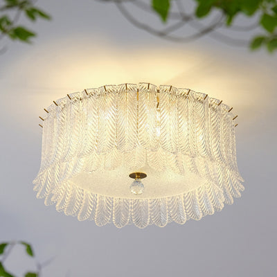 Traditional French Leaf Round Patchwork Glass Iron 6/9 Light Flush Mount Ceiling Light For Living Room