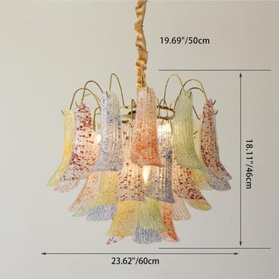 Traditional French Curved Branch Feather Glass Iron 5/6 Light Chandelier For Living Room