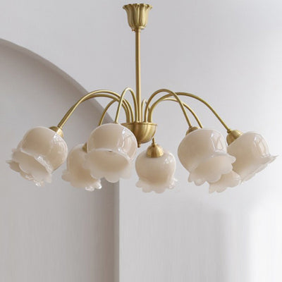 Traditional French Branching Bellflower Resin Brass 3/5/6/8 Light Chandelier For Living Room