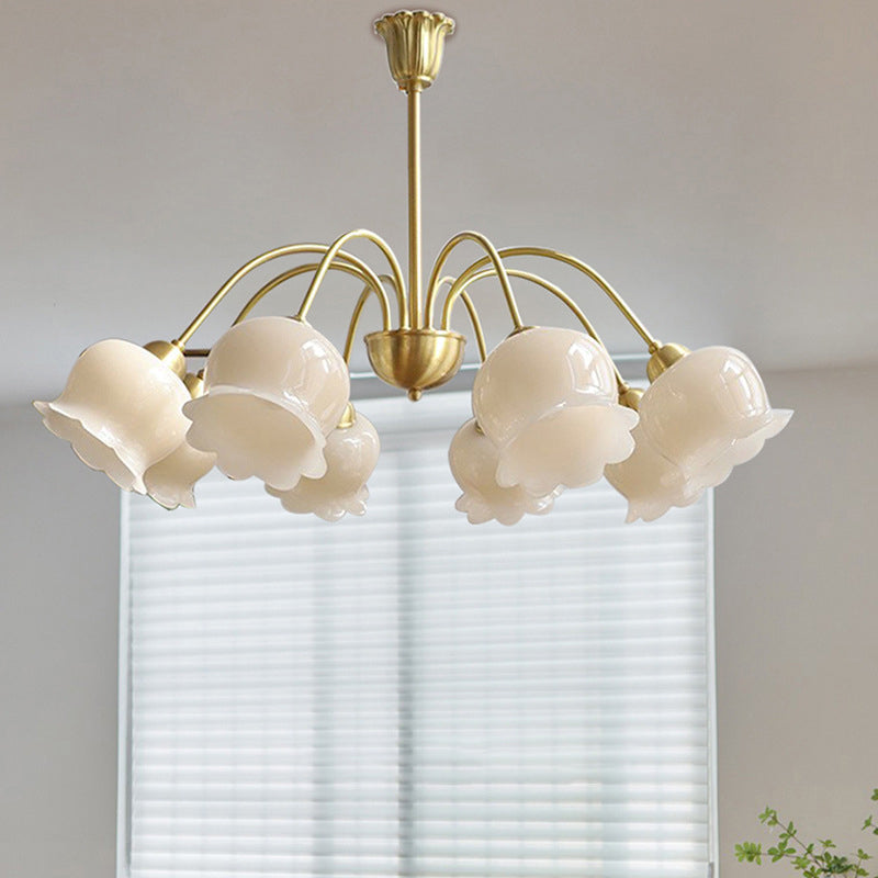 Traditional French Branching Bellflower Resin Brass 3/5/6/8 Light Chandelier For Living Room