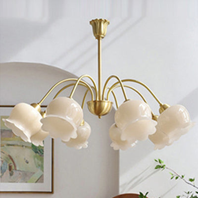 Traditional French Branching Bellflower Resin Brass 3/5/6/8 Light Chandelier For Living Room