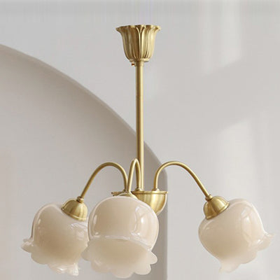 Traditional French Branching Bellflower Resin Brass 3/5/6/8 Light Chandelier For Living Room