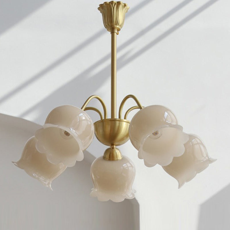 Traditional French Branching Bellflower Resin Brass 3/5/6/8 Light Chandelier For Living Room