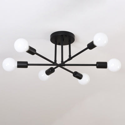 Contemporary Nordic Cross Cylinder Round Iron 6-Light Semi-Flush Mount Ceiling Light For Living Room