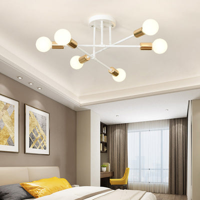 Contemporary Nordic Cross Cylinder Round Iron 6-Light Semi-Flush Mount Ceiling Light For Living Room